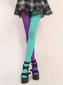 1 件装双色连裤袜女士塑身腿部瘦身紧身裤竖条纹丝袜性感欧式风格 - 彩色 - 查看 2