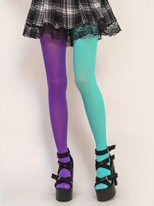 1 件装双色连裤袜女士塑身腿部瘦身紧身裤竖条纹丝袜性感欧式风格 - 彩色 - 查看 3