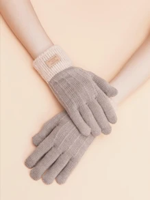 1 Pair Women Knitted Gloves With Fleece Lining For Cycling, Touch Screen & Cold Weather Protection, Thickened - Khaki - View 3