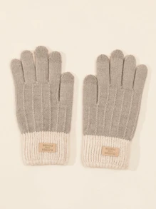 1 Pair Women Knitted Gloves With Fleece Lining For Cycling, Touch Screen & Cold Weather Protection, Thickened - Khaki - View 2