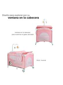Corral para Bebe con Cambiador D'Bebe con Movil,Altura Ajustable - Rosa - Ver 3