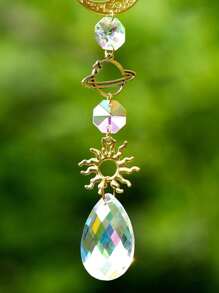1Pc/3Pcs Gold Planet Galaxy Crystal Wind Chime Sun Catcher Star Moon Lighting Pendant Suitable For Home Garden Hanging Decoration Holiday Party Girl Gift,Home Decor ,Room Decor,Wall Decor Gifts Birthday Graduation