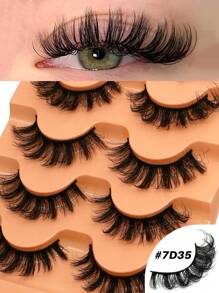 GROINNEYA 5 对浓密假睫毛自然猫眼睫毛仿貂毛睫毛蓬松漫画假睫毛化妆工具（7D35）假睫毛、睫毛、睫毛、假睫毛 - 黑色 - 查看 3