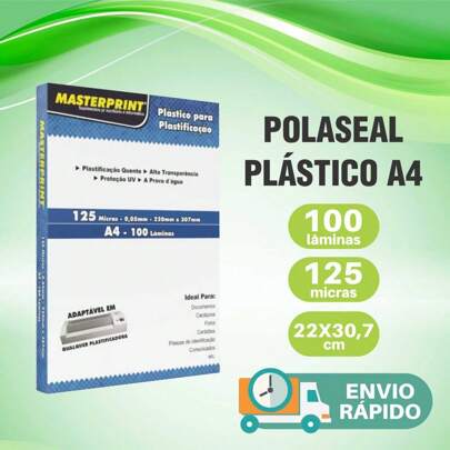 Polaseal Plástico P/ Plastificação A4 100 Folhas 125 micras Pouch-Film