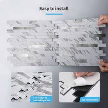 Art3d 10pcs 13.4"X11.85" Peel And Stick Kitchen Backsplash Tile,Easy DIY Vinyl Stick On Wall Tile Sticker For Home Decor,Wall Decor,Renovation Stickers Peel Wall Panels,Wall Paper, Wallpapers,Spring Decoration Items Refesh Your Home,Rama Decoration Stickers - 白色石板鑲銀飾 - 查看 7