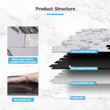Art3d 10pcs 13.4"X11.85" Peel And Stick Kitchen Backsplash Tile,Easy DIY Vinyl Stick On Wall Tile Sticker For Home Decor,Wall Decor,Renovation Stickers Peel Wall Panels,Wall Paper, Wallpapers,Spring Decoration Items Refesh Your Home,Rama Decoration Stickers - 白色石板鑲銀飾 - 查看 6