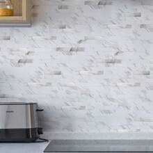 Art3d 10pcs 13.4"X11.85" Peel And Stick Kitchen Backsplash Tile,Easy DIY Vinyl Stick On Wall Tile Sticker For Home Decor,Wall Decor,Renovation Stickers Peel Wall Panels,Wall Paper, Wallpapers,Spring Decoration Items Refesh Your Home,Rama Decoration Stickers - 白色石板鑲銀飾 - 查看 2