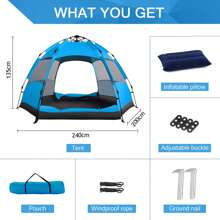 Automatic Quick Opening Tent Instant Pop Up 3-4 Person Automatic Tent Waterproof Sunshade Picnic Tent Outdoor Camping Hiking Tent - 藍色 - 查看 11