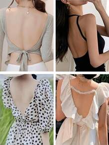 性感露背无肩带文胸，新娘内衣，深V低胸可爱提乳沟女士内衣，瑜伽运动文胸，透气女士文胸，带衬垫学生文胸，适合小胸女性 - 查看 4