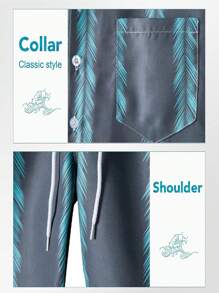 Conjunto De Playera Mangas Cortas Y Short Para Hombre Camiseta & de cintura con cordón Shorts - Azul - Ver 5