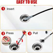 61英吋的排水管蛇型清潔工具，用於水槽馬桶下水道淋浴廁所廚房浴缸疏通工具，彈性抓握鉤拾取工具，可拆卸和清潔