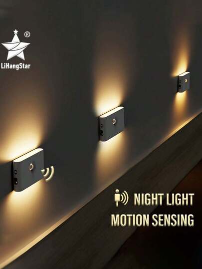 1/2/4 件 LED 智能感应小夜灯，无线 USB 可充电感应壁灯，带运动传感器上下灯，护眼节能床头小夜灯，易于安装，感应衣柜灯，适用于家居装饰卧室浴室客厅办公室橱柜厨房走廊餐厅装饰氛围灯（款式：无度数眼镜/圆形镜片）