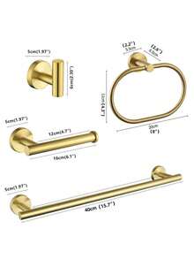 浴室配件套裝1入組金色不銹鋼毛巾環、毛巾架、紙巾盒、衣物掛鈎 - 金色 - 查看 2