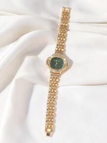 CARYINO 金色不锈钢女士手表表带，简约、优雅、百搭，配有钻石石英表盘手表。适合日常佩戴，作为返校学生的礼物 - 金色 - 查看 3