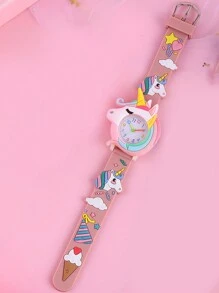 Kinder Cartoon Einhorn Digitaluhr Mädchen Armbanduhr und buntes Perlenarmband-Set ohne Geschenkbox, ideales Geschenk für Freunde - Pink - Übersicht 4