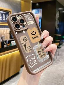 1 件可爱笑脸玫瑰图案字母印花防指纹棕色砂岩手机壳兼容 /兼容三星/兼容小米/兼容红米/兼容 Infinix/兼容 VIVO/兼容 OPPO - 棕色 - 查看 2