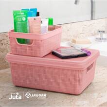Kit Of 2 Organizer Boxes With Lid 1.8 Liters  Utilities Durable Plastic Stackable Exclusive Texture Multipurpose - Baby Pink - View 6
