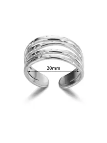 Stainless Steel Hollow Stripe Wide Ring Occident Simple Minimalist Charm Texture Statement Charm Jewelry Women  ﻿