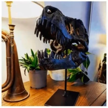 Soporte de exhibición del cráneo fósil de Tiranosaurio Rex jurásico, modelo de esqueleto de hueso, regalo para hombres, accesorio decorativo - Negro - Ver 3