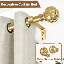 1pc Long Curtain Rods For Windows, Long Heavy Duty Curtain Rod, 7/8 Inch Adjustable Drapery Rods With Netted Texture Finials, Bronze/Silver/Black/Gold/White - Vàng - Xem 3