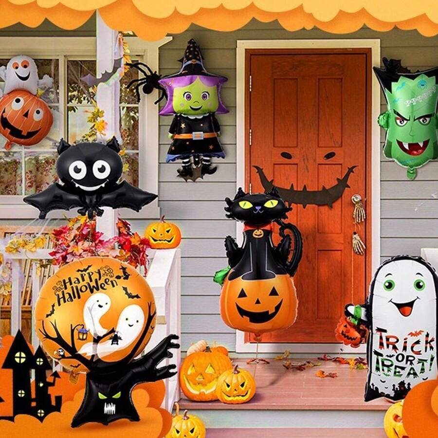 10pcs Random Styles Mixed Color Halloween Ghost  Spider Pumpkin Balloons Halloween Party Decoration Balloon Set - Multicolor - View 1