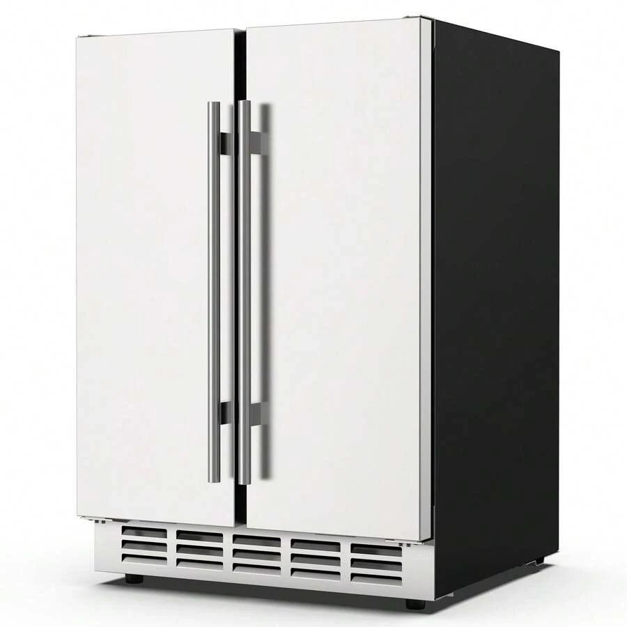 Wine And Beverage Refrigerator 24 Inch Dual Zone, French Door Wine And Beverage Cooler Built-In Or Freestanding Drink Fridge - 銀色 - 查看 1