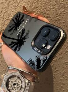 Étui de téléphone haut de gamme de style nouveau arbre de noix de coco occidental argenté coloré compatible avec iPhone 15 Pro Max/11/13 Pro/15 Pro/15/13 Pro Max, matériau antichoc, compatible avec la série iPhone 14/13/12 entièrement enveloppée