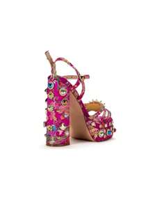 Arqa Women's Platform Heels Ankle Strap Pumps High Heeled Chunky Block High Heel Sandals Rhinestones Bow Knot Party Prom Dress Pumps Shoes For Women Valentines