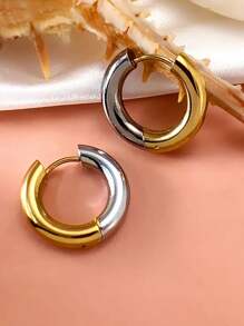 女士金环耳环，24K 环防过敏小金环耳环套装，适合女士和女孩，轻巧小耳钉穿孔珠宝礼物，不锈钢，锆石