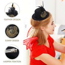 蒸汽朋克复古齿轮哥特羽毛指针迷你高顶礼帽发夹发饰 - 黑色 - 查看 10