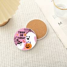 1 件陶瓷软木杯垫，万圣节彩绘设计，耐热、防水、防烫杯垫，简约节日礼物，艺术家居装饰，万圣节装饰，家居装饰万圣节派对 - 彩色 - 查看 15