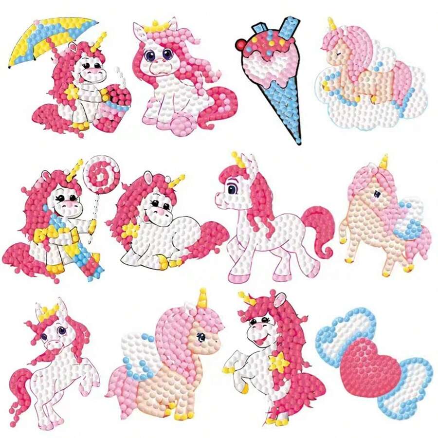 12 piezas de adhesivos brillantes de diamantes de imitación para manualidades, diseño de sirenita de dibujos animados para pintar diamantes para niñas - Multicolor - Ver 1