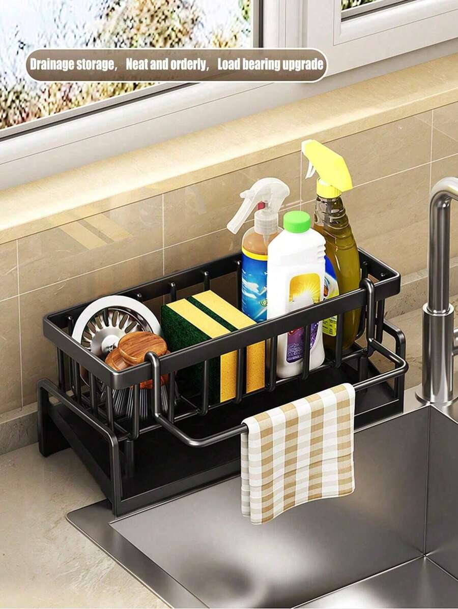 1pc Plastic Sponge Holder For Sink, Soap Storage Basket With Drainage