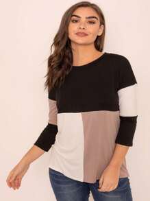 Black White Pink Mint Color Block 3/4 Sleeve Top Shirt Blouse | S-3X - Beige - View 7