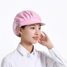Simple And Breathable Dust-Proof Hat, Solid Color, Half Mesh, Short Brim, Pink And Blue, Multi-Color, One Size Fits All, Elastic Hat Ring, Suitable For Men And Women, Factory Cafeteria Anti Fouling Hat