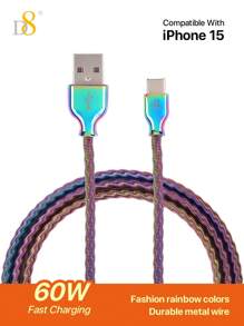 D8 金属彩色快速充电线（3.3FT60W），USB A 至 Type-C 充电器线，3A 快速充电兼容三星 Galaxy A10e A20 A50 A51 A71、S20 S10 S9 S8 Plus、Note 9 8、A11 A20 A51、G6 G7 V30 V35、Moto Z2 Z3 - 彩色 - 查看 2