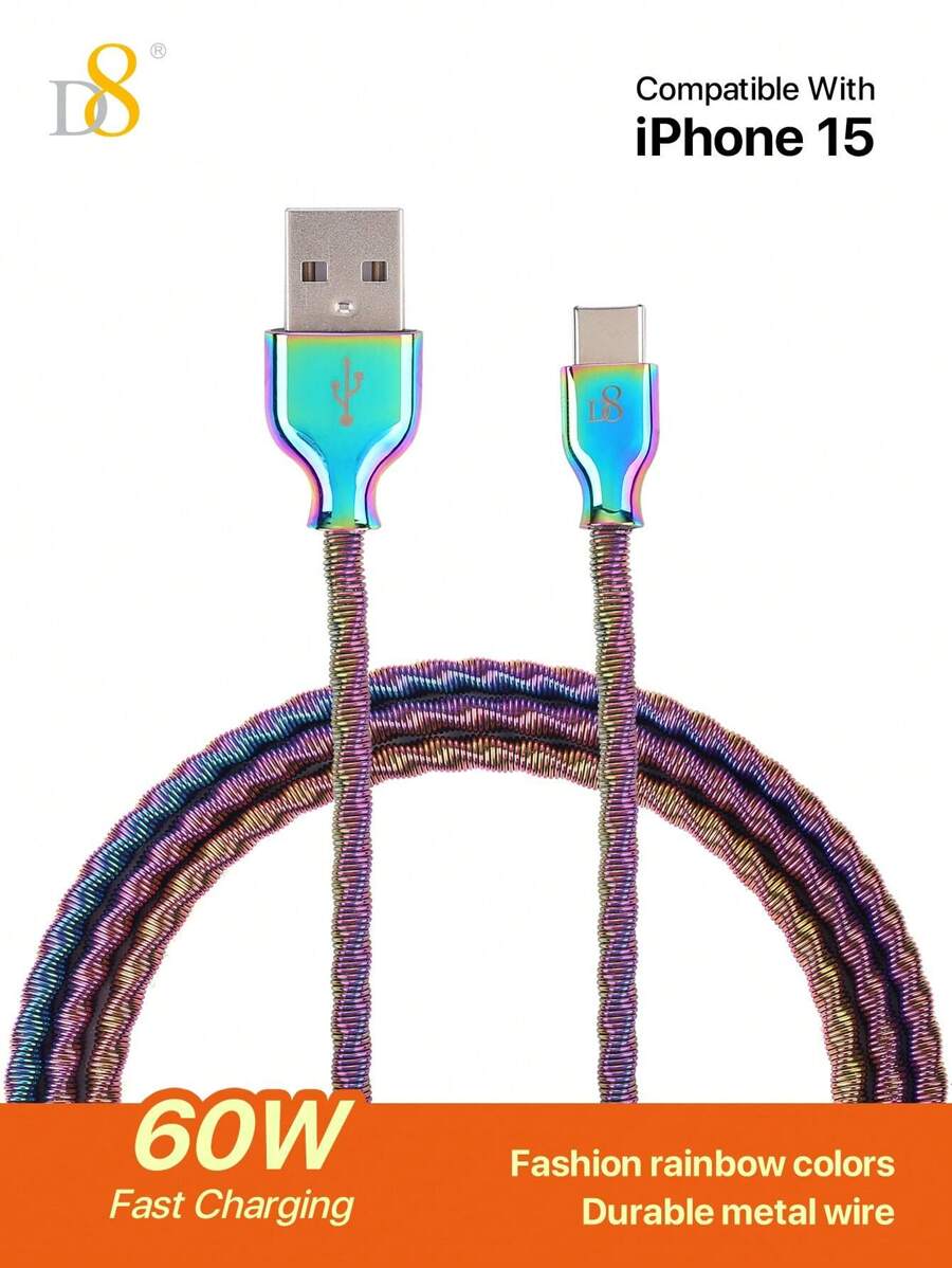 D8 金属彩色快速充电线（3.3FT60W），USB A 至 Type-C 充电器线，3A 快速充电兼容三星 Galaxy A10e A20 A50 A51 A71、S20 S10 S9 S8 Plus、Note 9 8、A11 A20 A51、G6 G7 V30 V35、Moto Z2 Z3