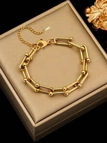 RAYQUEEN Stainless Steel Chain Necklace + Bracelet Set, Hip-Hop Street Style Design, Suitable For Daily Wear - Necklace + Bracelet Set - View 10