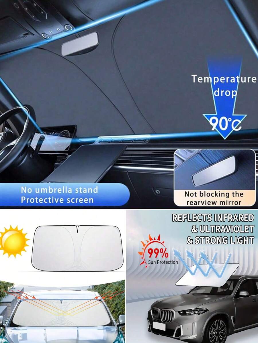 1 Tấm Che Nắng Kính Chắn Gió Xe Hơi Màu Bạc Titan Cao Cấp-Chặn Tia UV & Nhiệt, Phù Hợp Với Hầu Hết Các Xe Ô Tô - Bạc - Xem 1
