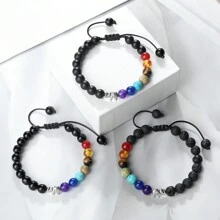 魅力大象吊墜手鍊，串珠手編手鍊，黑白天然石首飾男女禮物 - 彩色 - 查看 9