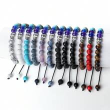 魅力大象吊墜手鍊，串珠手編手鍊，黑白天然石首飾男女禮物 - 彩色 - 查看 11