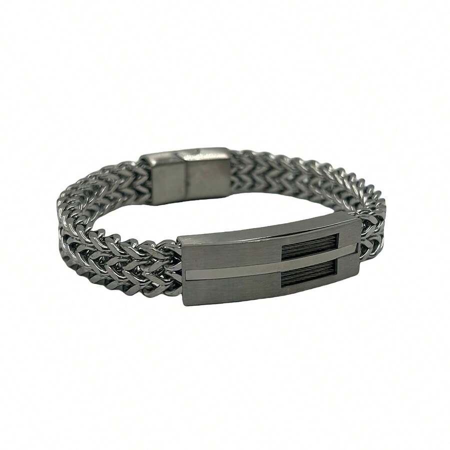 Pulseira Bracelete Masculino Aço Cirurgico inoxidavel  Moda A++ - Prata - Visão 1