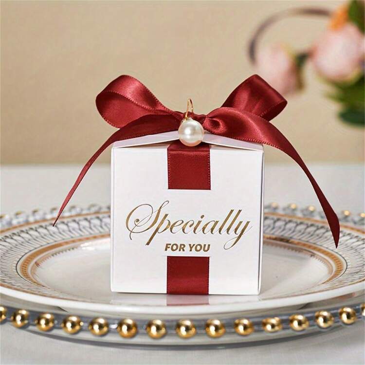 50pcs, Gift Packaging Box Square With Ribbon/Pearls Wedding Birthday Valentines Day Party Favor Packaging Box, Party Favors, Birthday Decor, Wedding Decoration, Party Supplies - Multicolor - View 15