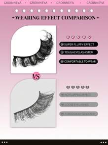 GROINNEYA 5 对浓密假睫毛自然猫眼睫毛仿貂毛睫毛蓬松漫画假睫毛化妆工具（7D35）假睫毛、睫毛、睫毛、假睫毛 - 黑色 - 查看 7