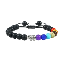 魅力大象吊墜手鍊，串珠手編手鍊，黑白天然石首飾男女禮物 - 彩色 - 查看 16