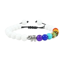 魅力大象吊墜手鍊，串珠手編手鍊，黑白天然石首飾男女禮物 - 彩色 - 查看 20
