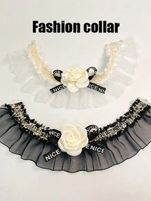 蕾絲寵物項圈，狗狗領巾，貓咪項圈附花彩蝴蝶結 - 彩色 - 查看 2