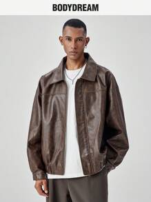 BODYDREAM 男式拉链长袖 PU 皮夹克