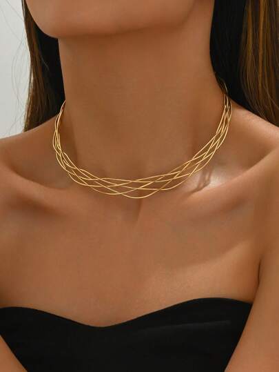 1 pieza collar de gargantilla abierto de red de pesca multicapa para mujeres