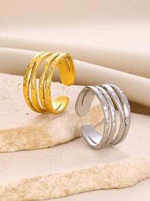 Stainless Steel Hollow Stripe Wide Ring Occident Simple Minimalist Charm Texture Statement Charm Jewelry Women  ﻿